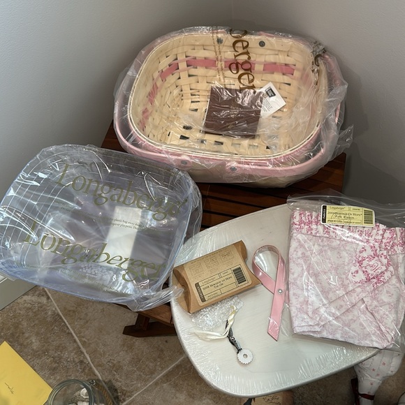 Longaberger Horizons of Hope breast cancer awareness basket set on original wrap - Picture 2 of 13